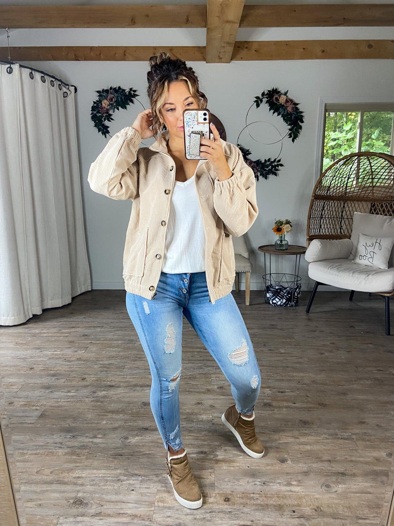 Washed Away Corduroy Button Up Jacket (Cream)