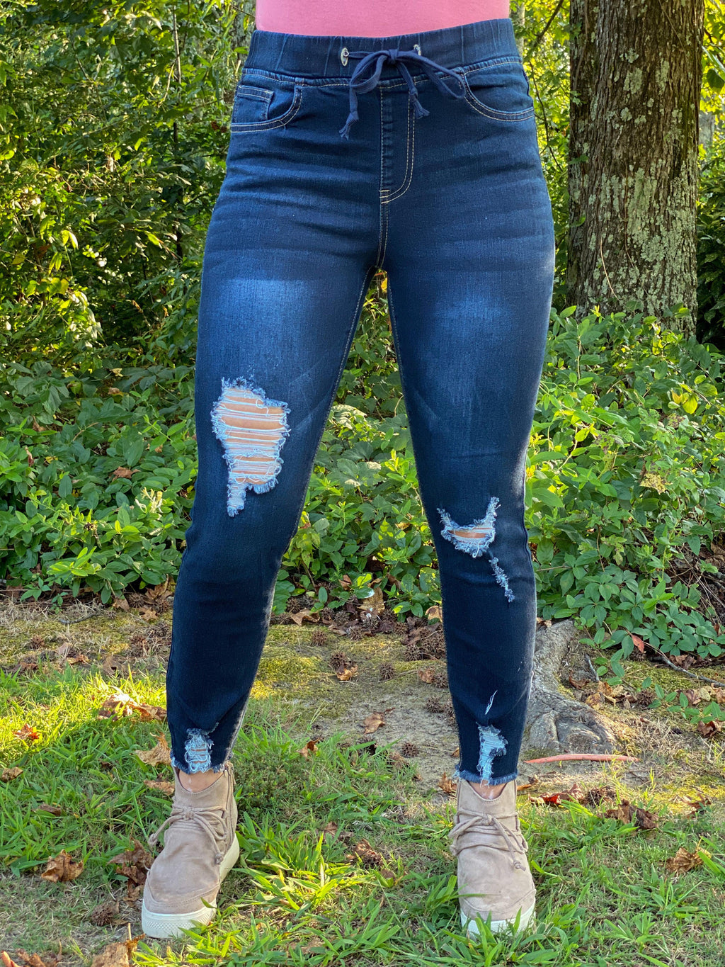Let’s Do This Jean Jogger (Dark Wash Distressed)