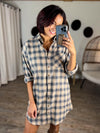 Festively Fall Flannel Button Down Dress (Slate)