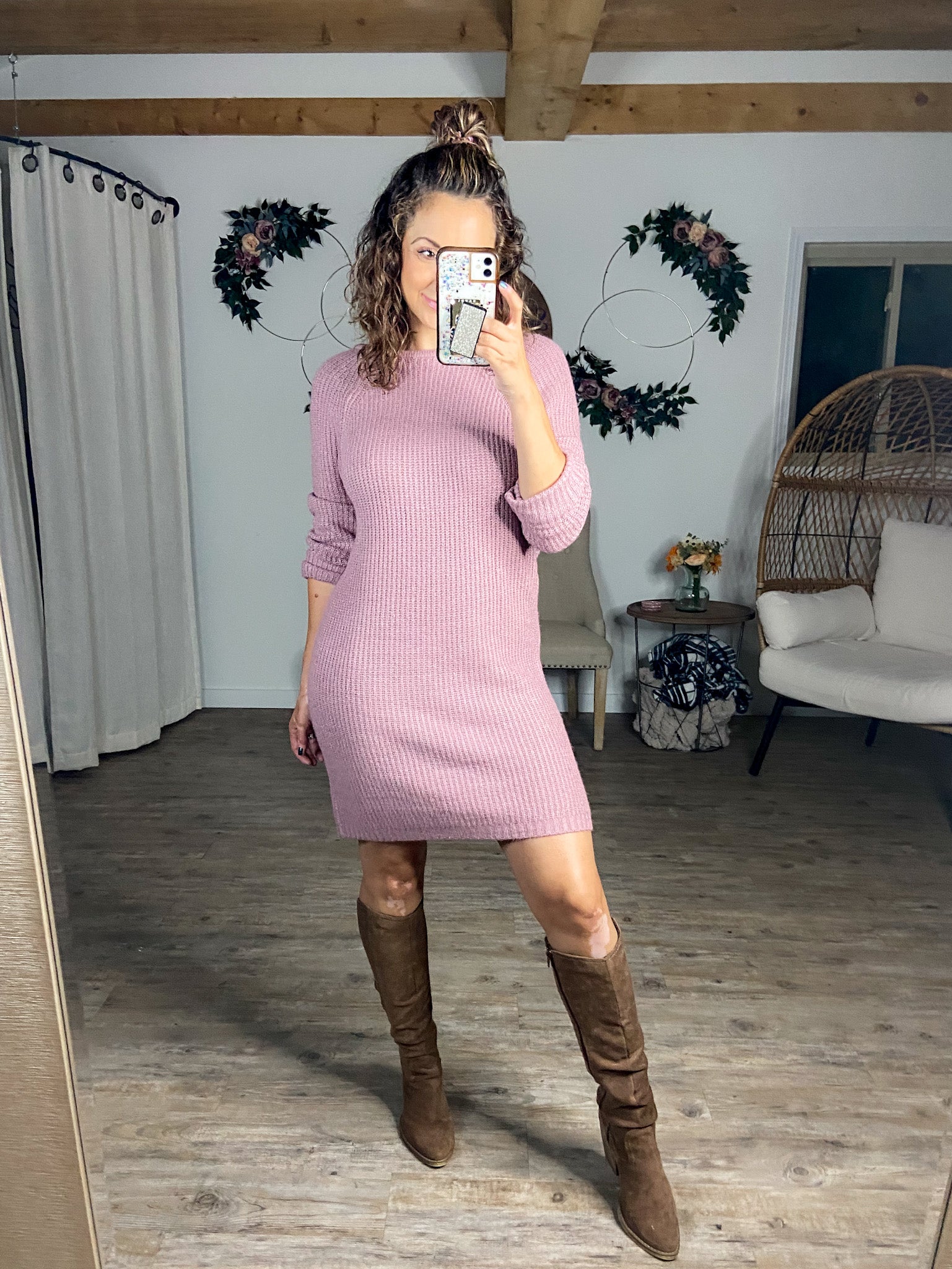 Made For Me Sweater Dress (Mauve) M