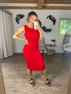 Fit for a Queen Ribbed Fitted Dress (Red)