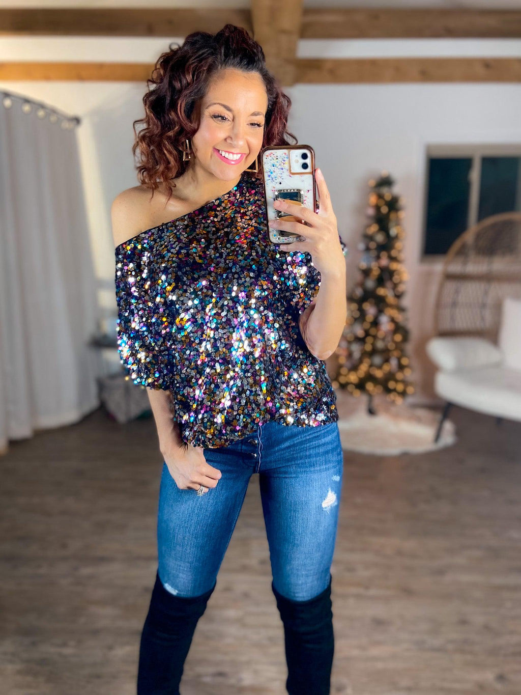 When the Clock Strikes 12 Sequin Short Sleeve Top